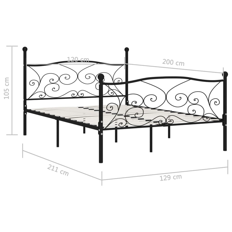 Sengeramme med spilebase svart metall 120x200 cm