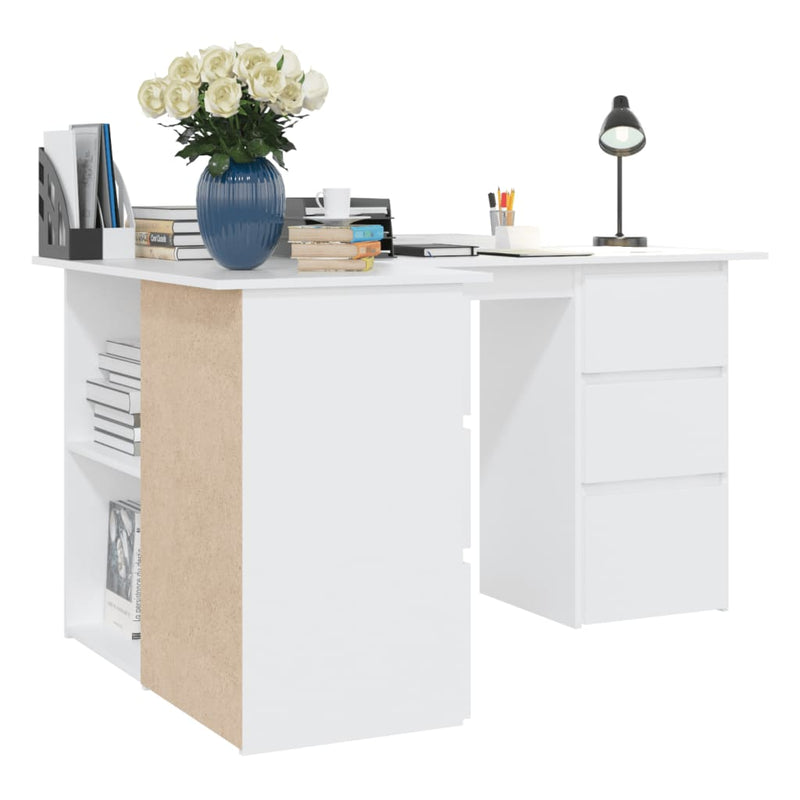 Hjørneskrivebord hvit 145x100x76 cm sponplate