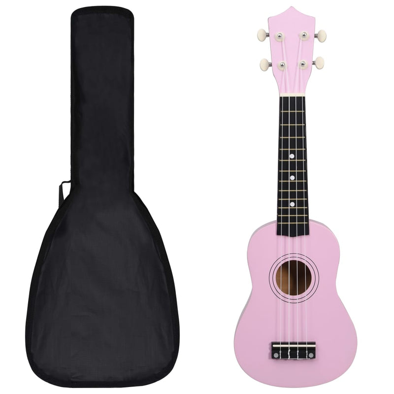 Sopran-ukulele sett med veske for barn rosa 21"