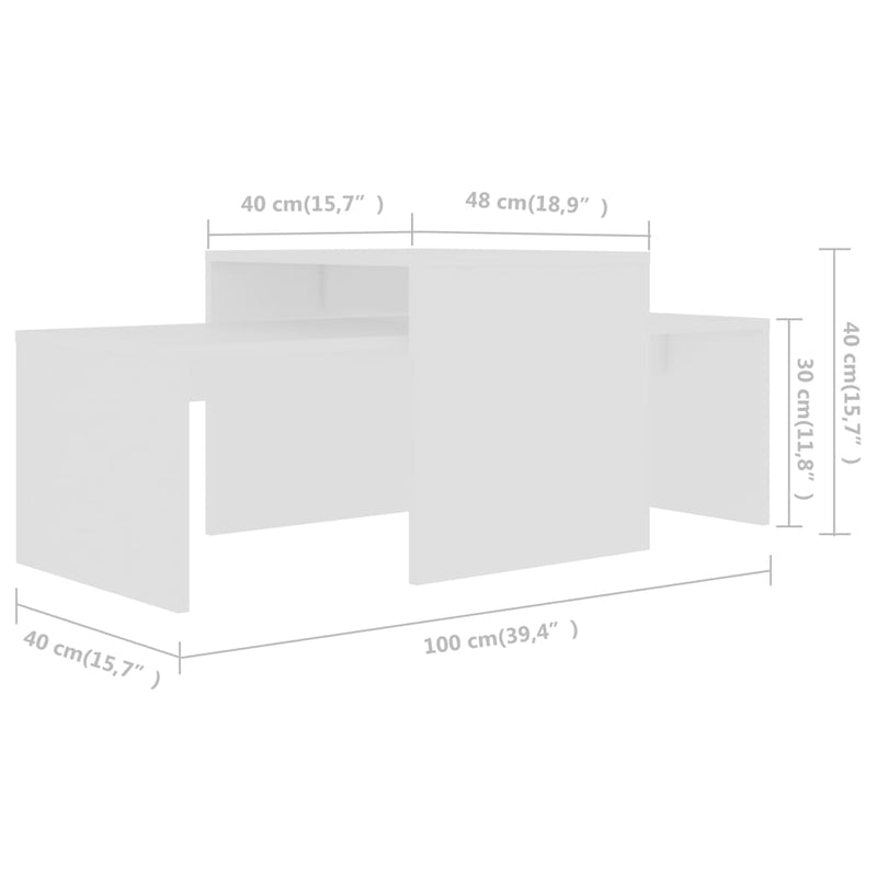 Salongbordsett hvit 100x48x40 cm sponplate