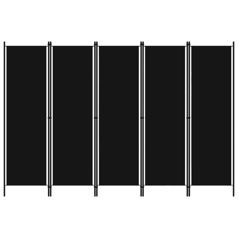 Romdeler med 5 paneler svart 250x180 cm