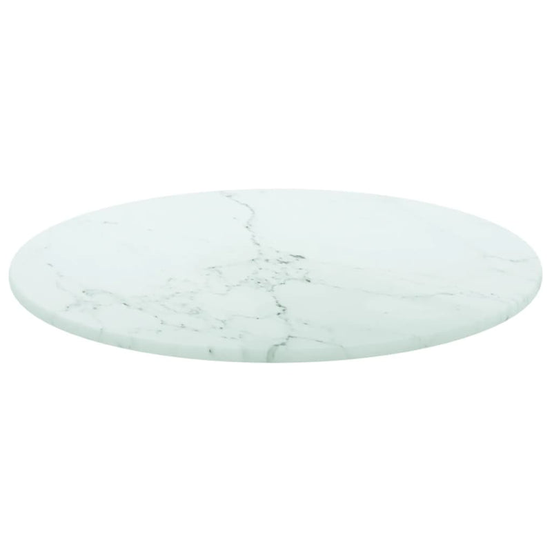 Bordplate hvit Ø30x0,8 cm herdet glass med marmor design