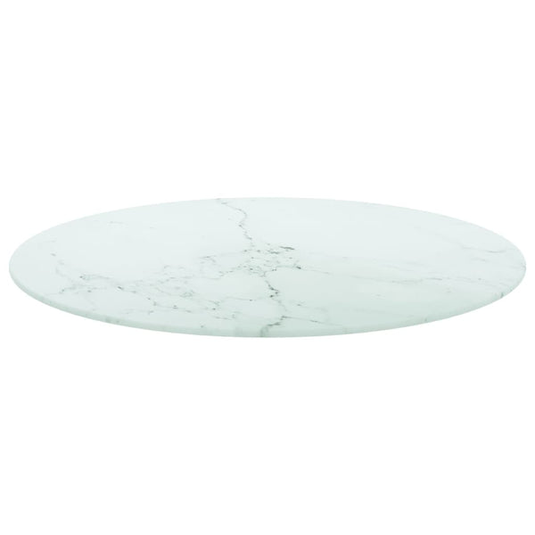 Bordplate hvit Ø60x0,8 cm herdet glass med marmor design