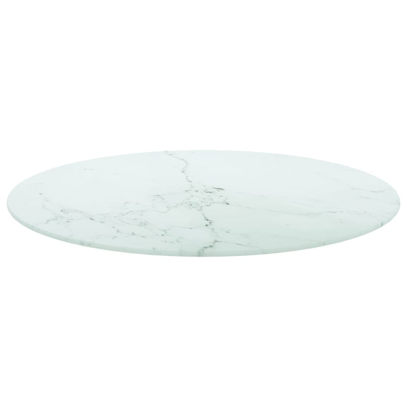 Bordplate hvit Ø60x0,8 cm herdet glass med marmor design