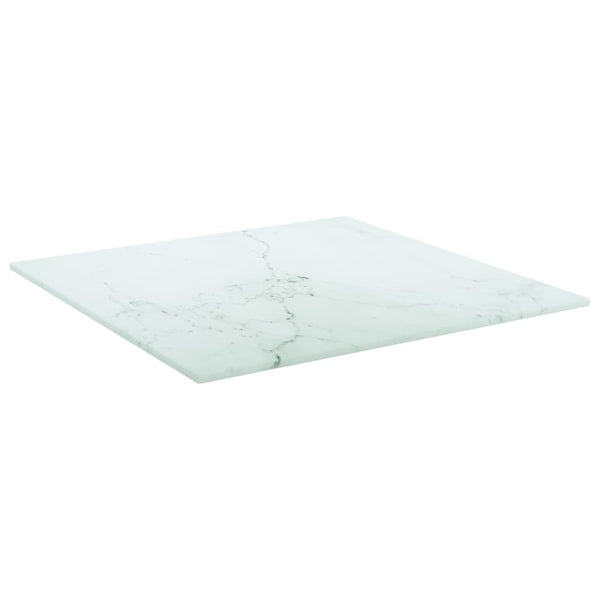 Bordplate hvit 40x40 cm 6 mm herdet glass med marmor design