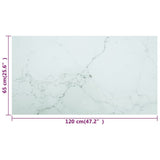 Bordplate hvit 120x65 cm 8 mm herdet glass med marmor design