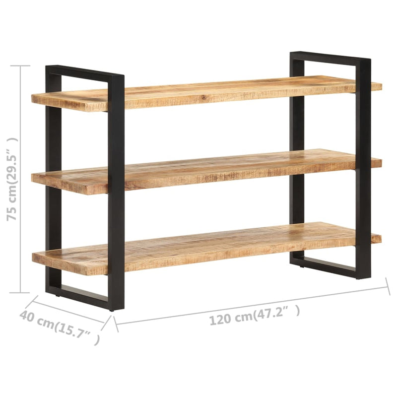 Skjenk med 3 hyller 120x40x75 cm grovt mangotre