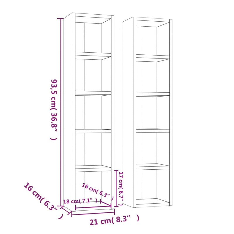 CD-hyller 2 stk høyglans hvit 21x16x93,5 cm konstruert tre