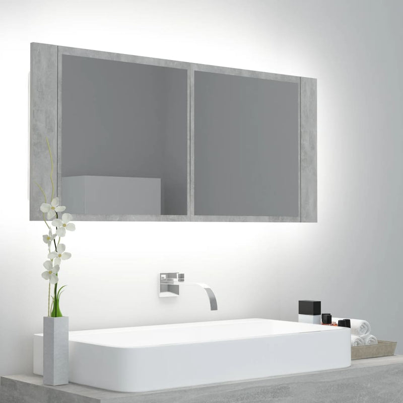 LED-speilskap til baderom betonggrå 100x12x45 cm akryl