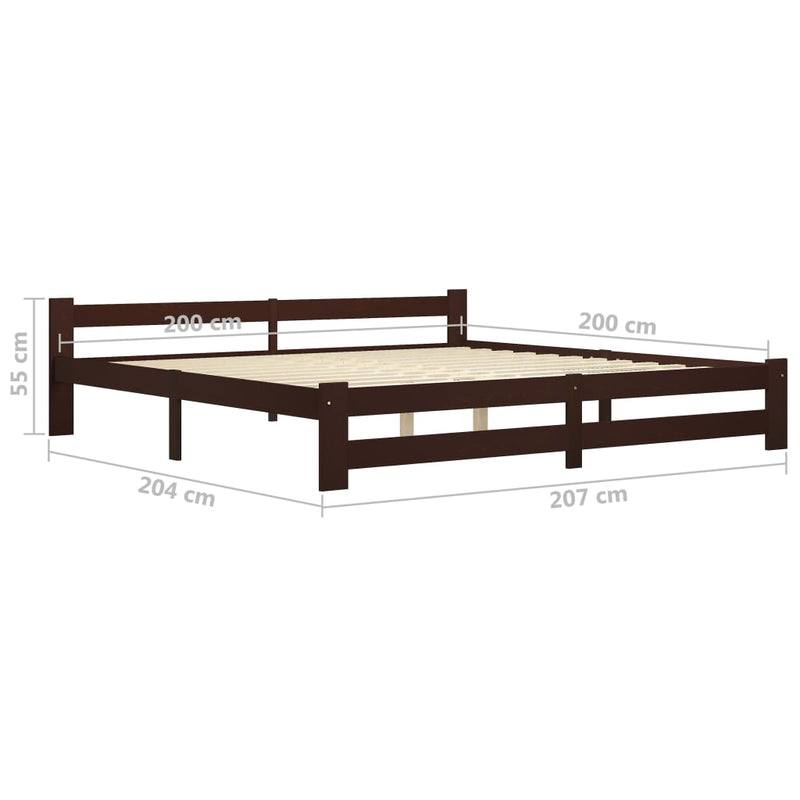 Sengeramme mørkebrun heltre furu 200x200 cm