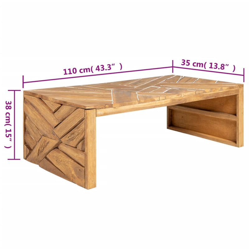 Salongbord heltre teak erosjon-design 110x35x38 cm