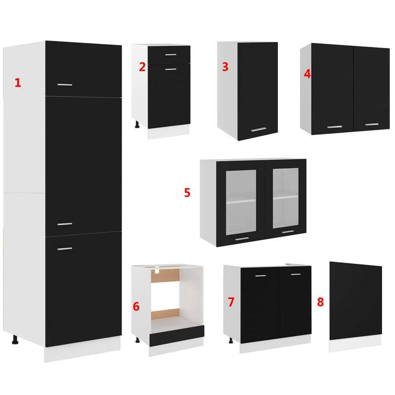 Kjøkkenskapsett 8 deler svart sponplate