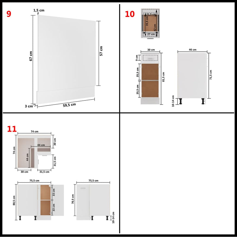 Kjøkkenskapsett 11 deler hvit sponplate