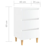 Nattbord med ben i heltre høyglans hvit 40x35x69 cm