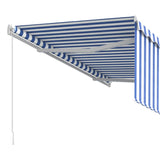 Manuell markise med rullegardin 3x2,5 m blå og hvit