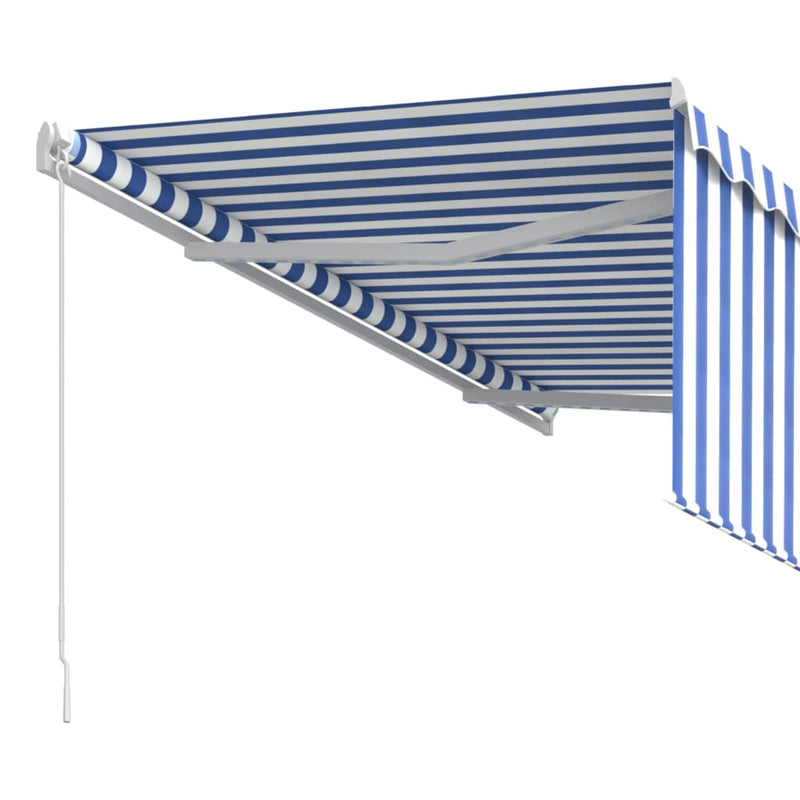 Manuell markise med rullegardin 3x2,5 m blå og hvit