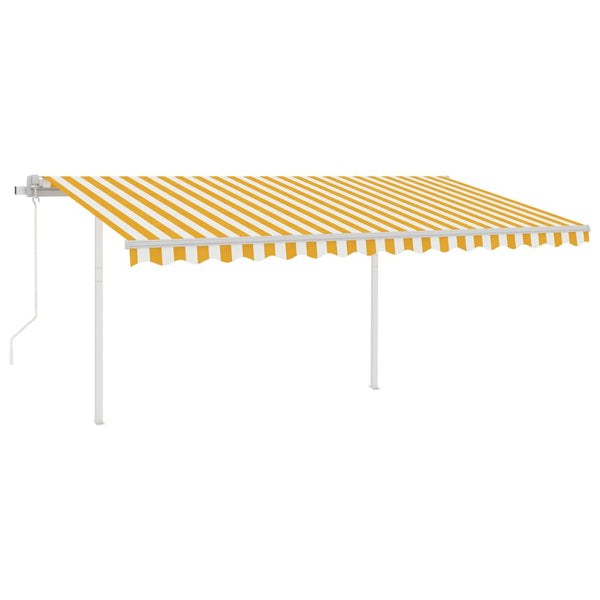 Automatisk uttrekkbar markise med stolper 4x3,5 m gul og hvit