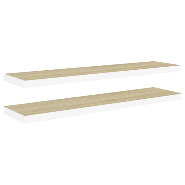 Flytende vegghyller 2 stk eik og hvit 90x23,5x3,8 cm MDF