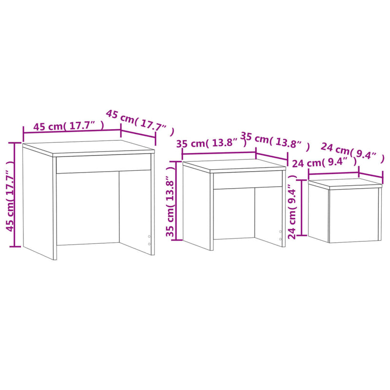 Stablebord 3 stk sonoma eik sponplate