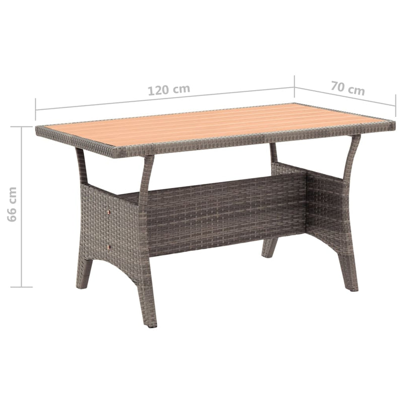 Hagebord grå 120x70x66 cm polyrotting