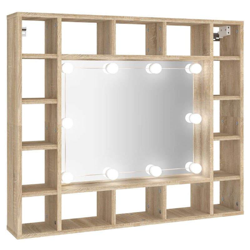 Speilskap med LED sonoma eik 91x15x76,5 cm