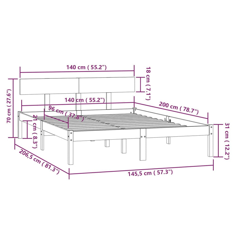 Sengeramme hvit heltre furu 140x200 cm