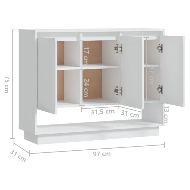 Skjenk hvit 97x31x75 cm sponplate