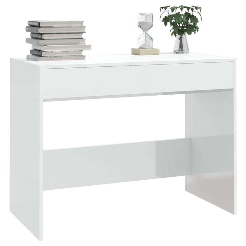 Skrivebord høyglans hvit 101x50x76,5 cm sponplate