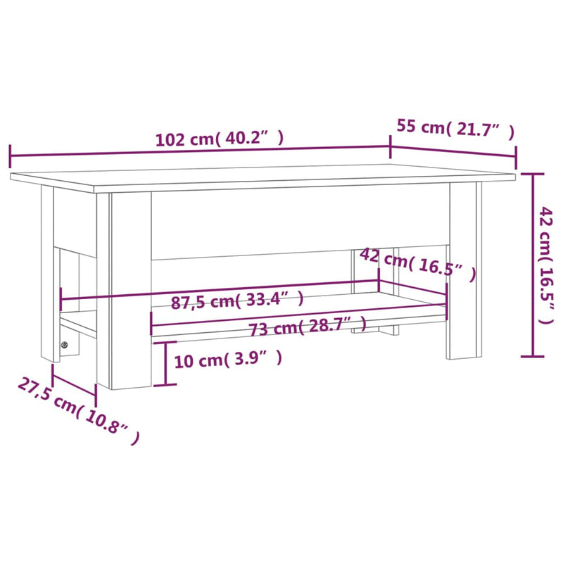 Salongbord hvit 102x55x42 cm konstruert tre