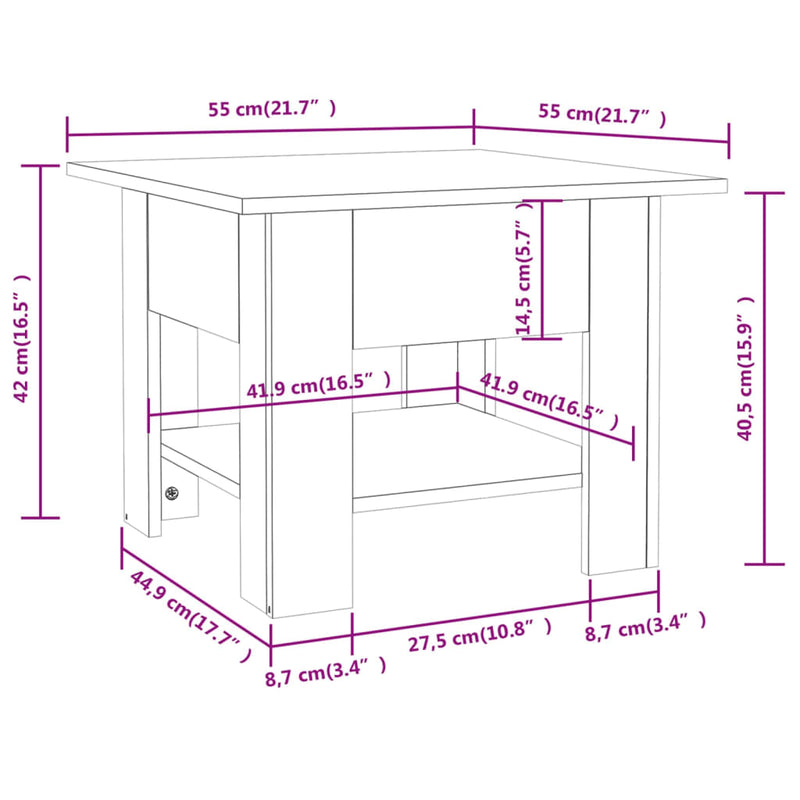 Salongbord sonoma eik 55x55x42 cm konstruert tre