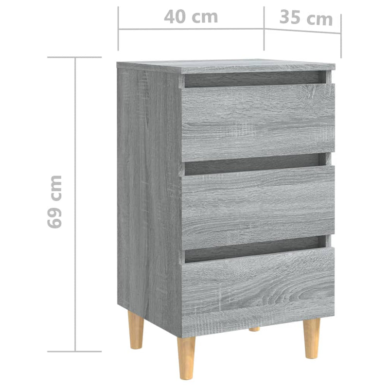 Nattbord med ben i heltre 2 stk grå sonoma eik 40x35x69 cm