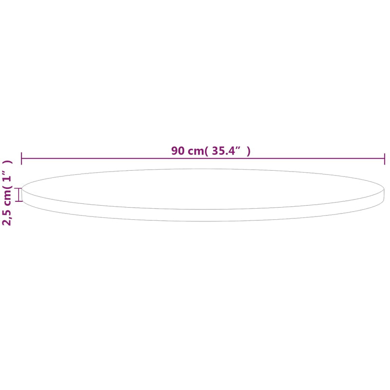 Rund bordplate Ø90x2,5 cm ubehandlet heltre eik