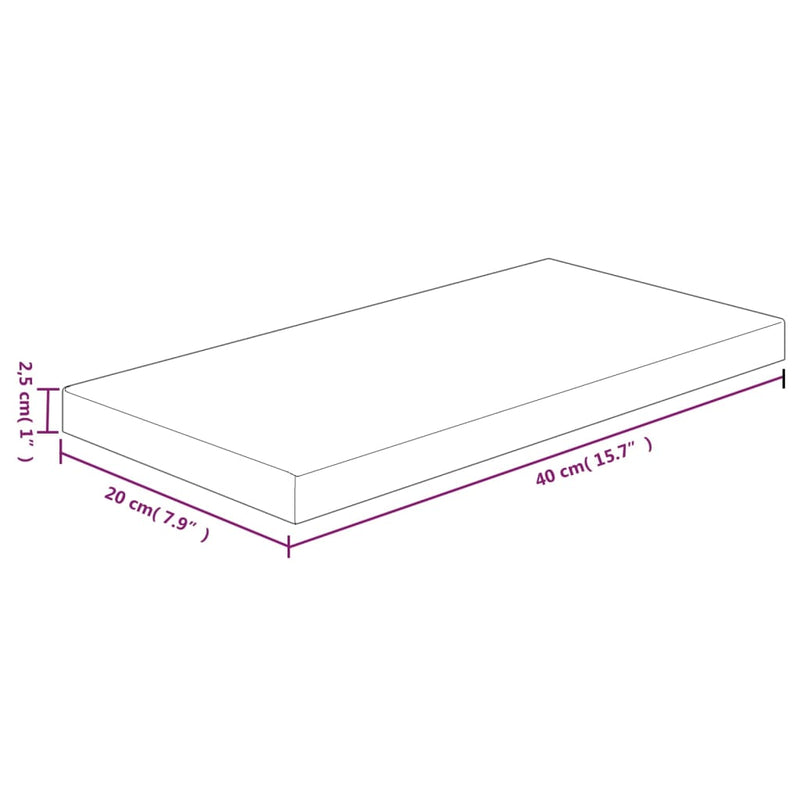 Hylleplate 40x20x2,5 cm ubehandlet heltre eik