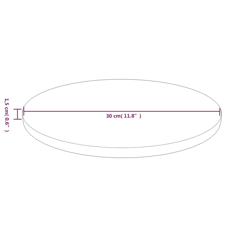 Rund bordplate lysebrun Ø30x1,5 cm behandlet heltre eik