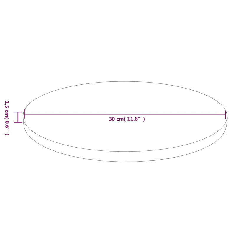 Rund bordplate mørkebrun Ø30x1,5 cm behandlet heltre eik