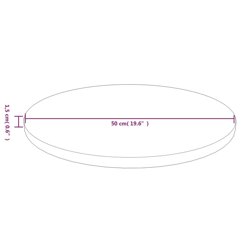 Rund bordplate mørkebrun Ø50x1,5 cm behandlet heltre eik