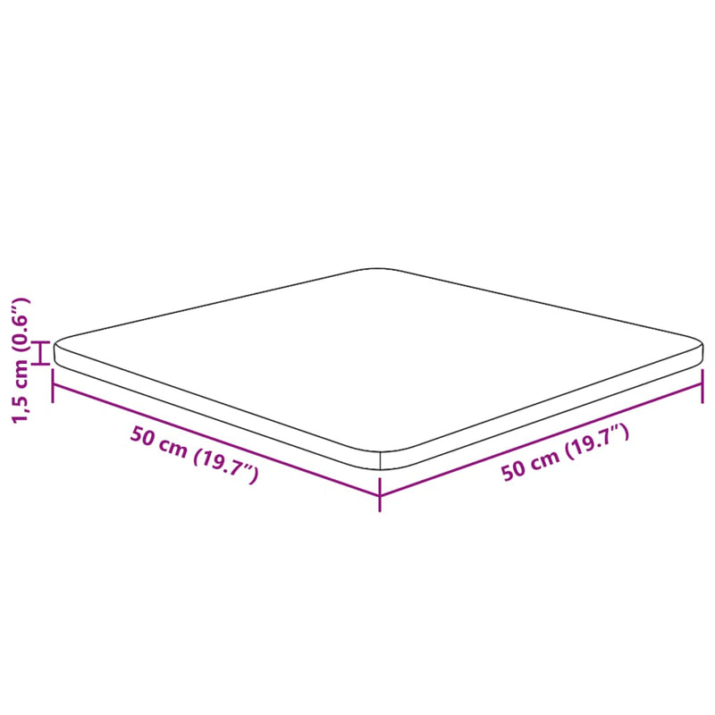 Firkantet bordplate lysebrun 50x50x1,5 cm behandlet heltre eik