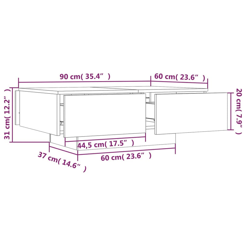 Salongbord brun eik 90x60x31 cm konstruert tre