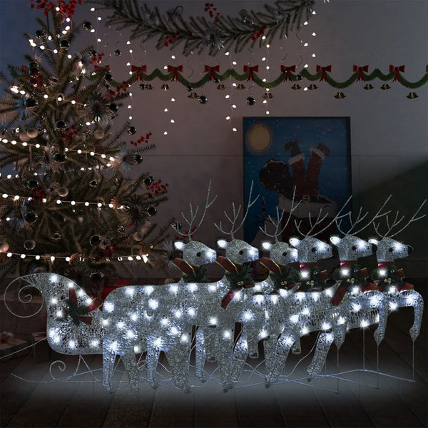 Reinsdyr og slede julepynt 140 lysdioder utendørs sølv