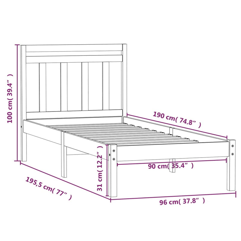 Sengeramme svart 90x190 cm Single heltre