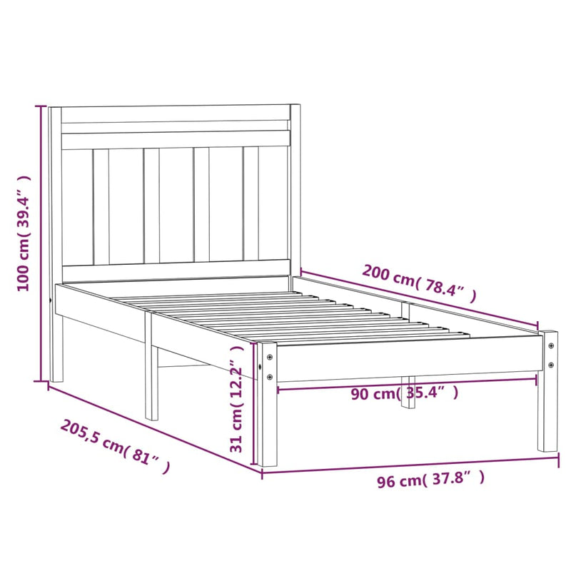 Sengeramme heltre furu 90x200 cm