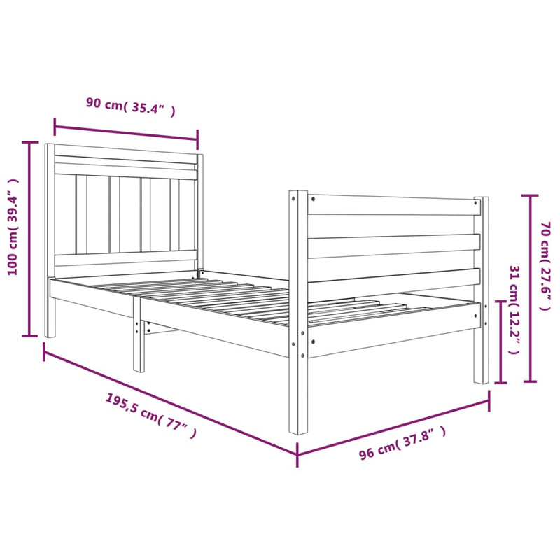 Sengeramme 90x190 cm Single heltre