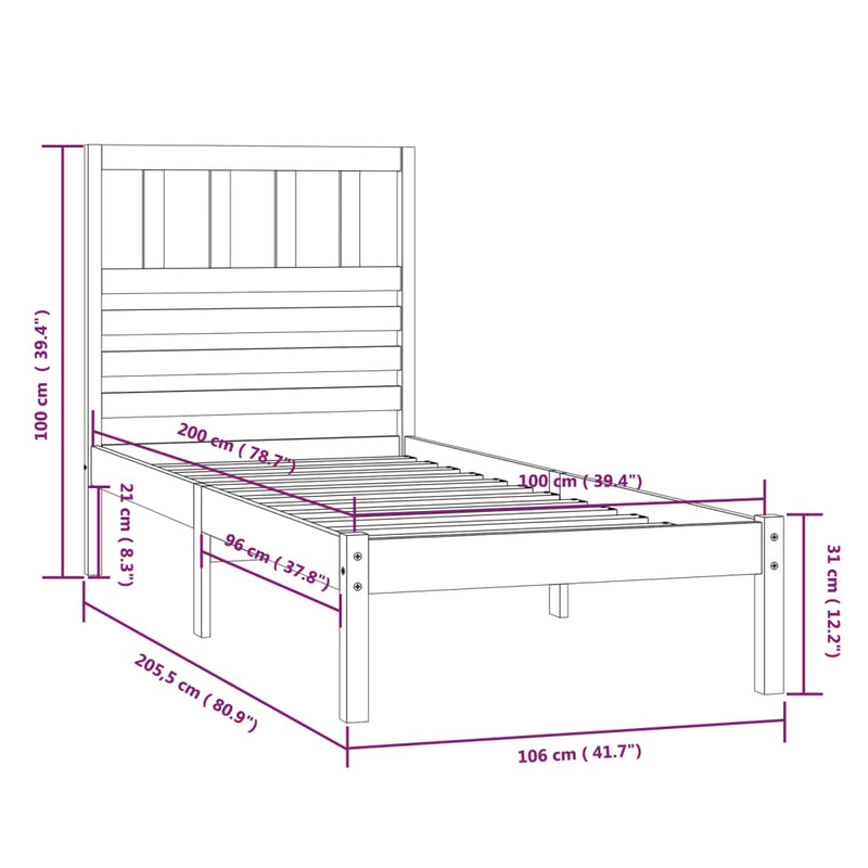 Sengeramme heltre furu 100x200 cm