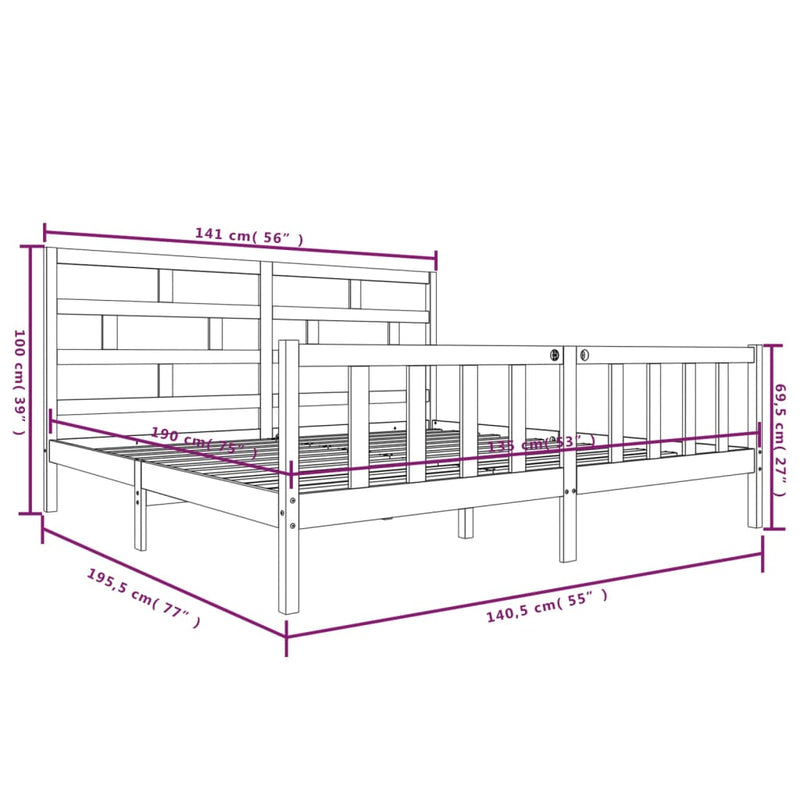 Sengeramme heltre furu 135x190 cm Double