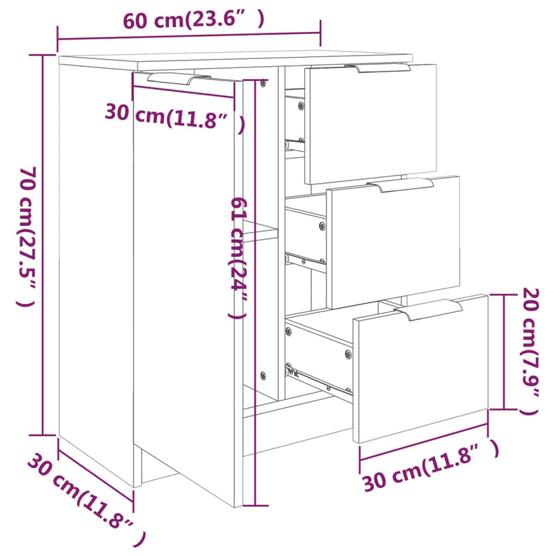 Skjenk hvit 60x30x70 cm konstruert tre