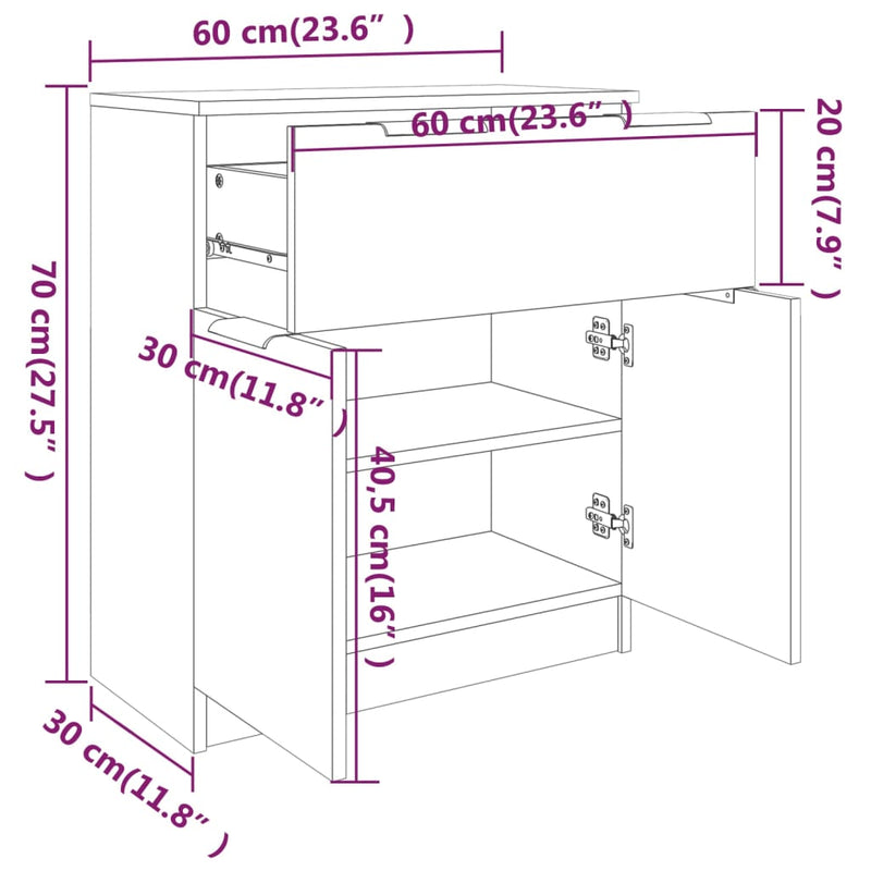 Skjenk høyglans hvit 60x30x70 cm konstruert tre