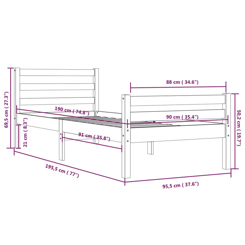 Sengeramme hvit heltre 90x190 cm Single