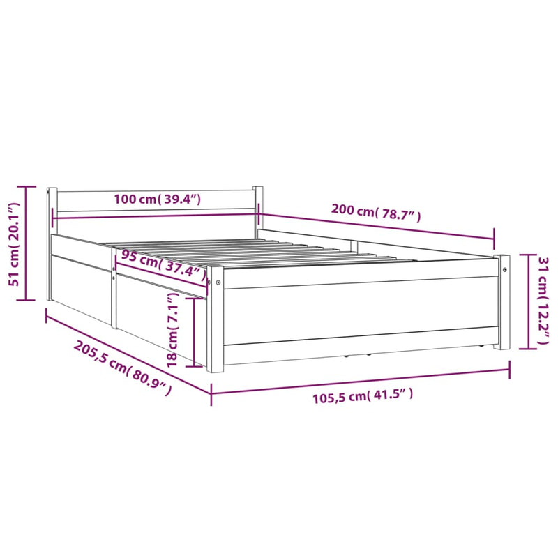 Sengeramme med skuffer 100x200 cm