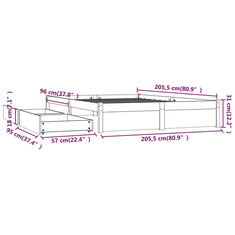 Sengeramme med skuffer 200x200 cm