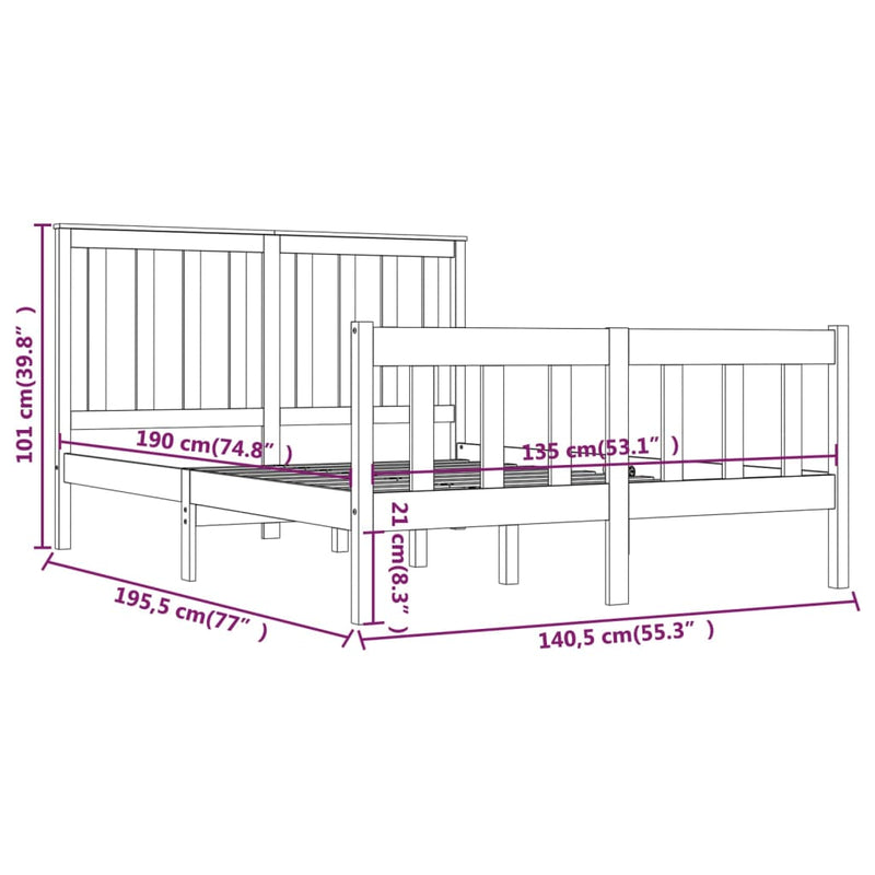 Sengeramme heltre furu 135x190 cm Double